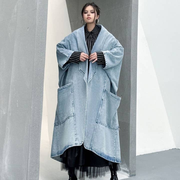 Oversized Batwing Sleeve Denim Cardigan Coat for wholesale by Ekartini