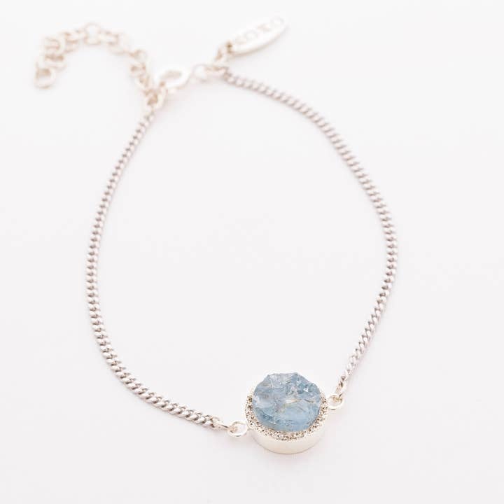 Akvamarin rå ædelsten armbånd, Sterling sølv - Nia for engroshandel hos Koko