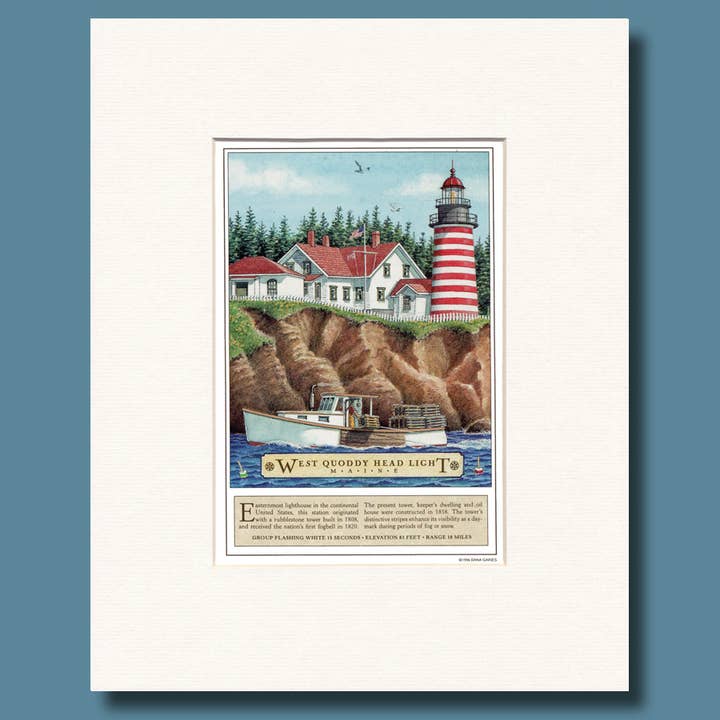 Stampa opaca del Faro di West Quoddy Head, Maine per la vendita all'ingrosso da parte di Gaines Graphics
