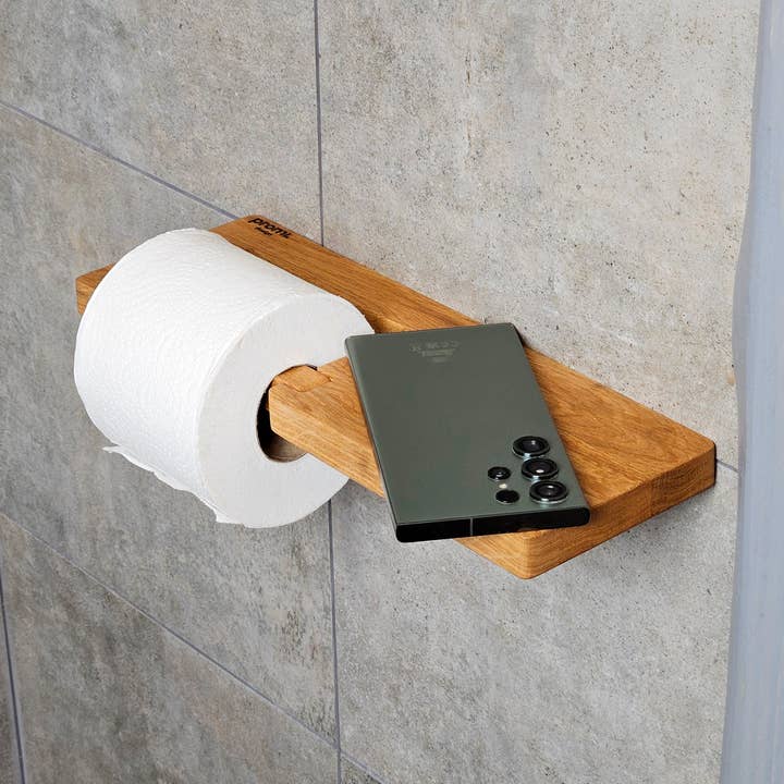 Wooden Toilet Paper Holder with Shelf for wholesale by PromiDesign