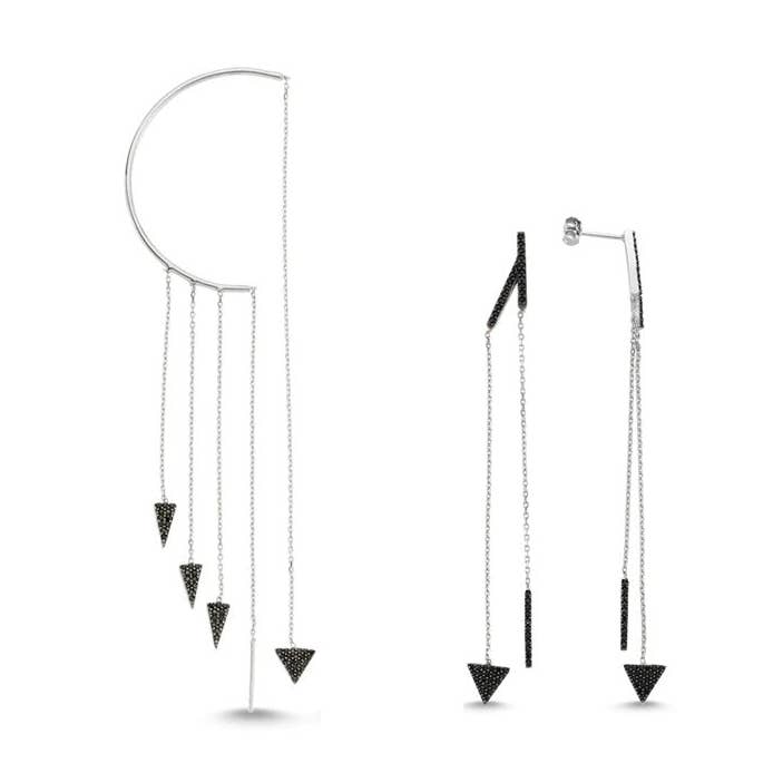 Juego de pendientes Harley Spikes con forma de aretes y enhebrador con líneas triangulares para venta al por mayor de Amorium