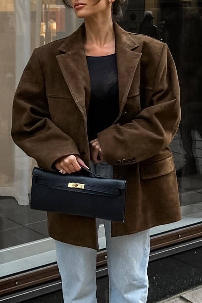 HIDDENBRAND - Wholesale Blazer - Women's - vintage oversized suede lapel blazer in brown24