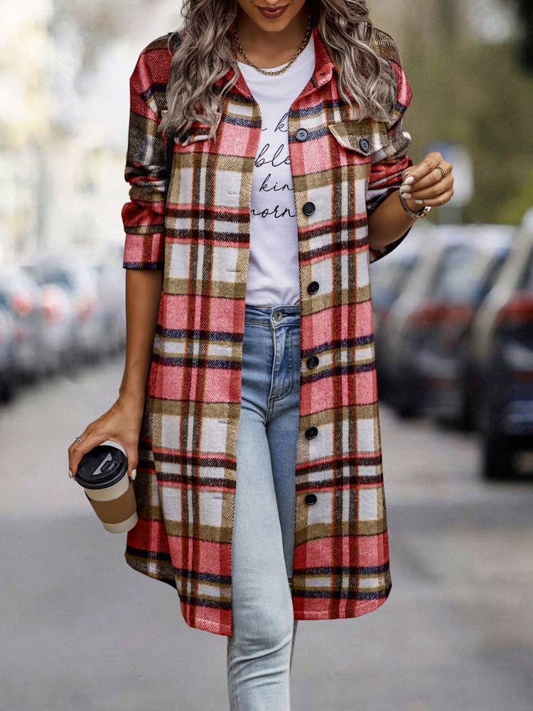 eLook - Wholesale Coat - Women's - SZ1-JK8211 Plaid Button Down Long Coat50