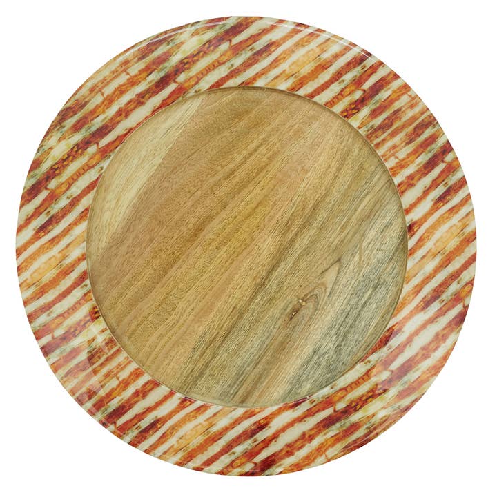 Fennco Styles - Wholesale Charger plate - Striped Rim Mango Wood 13" Round Charger Plate2