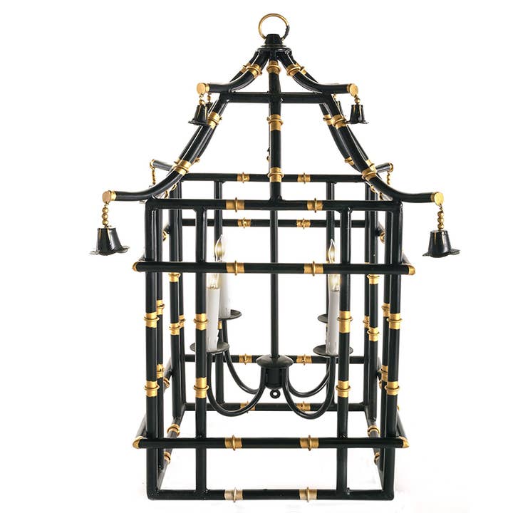 Lanterna in bambù nera e oro per la vendita all'ingrosso da parte di The Enchanted Home