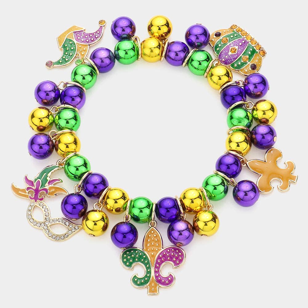 Wholesale Mardi Gras Enamel Fleur de Lis Mask Crown Charm Bracelet