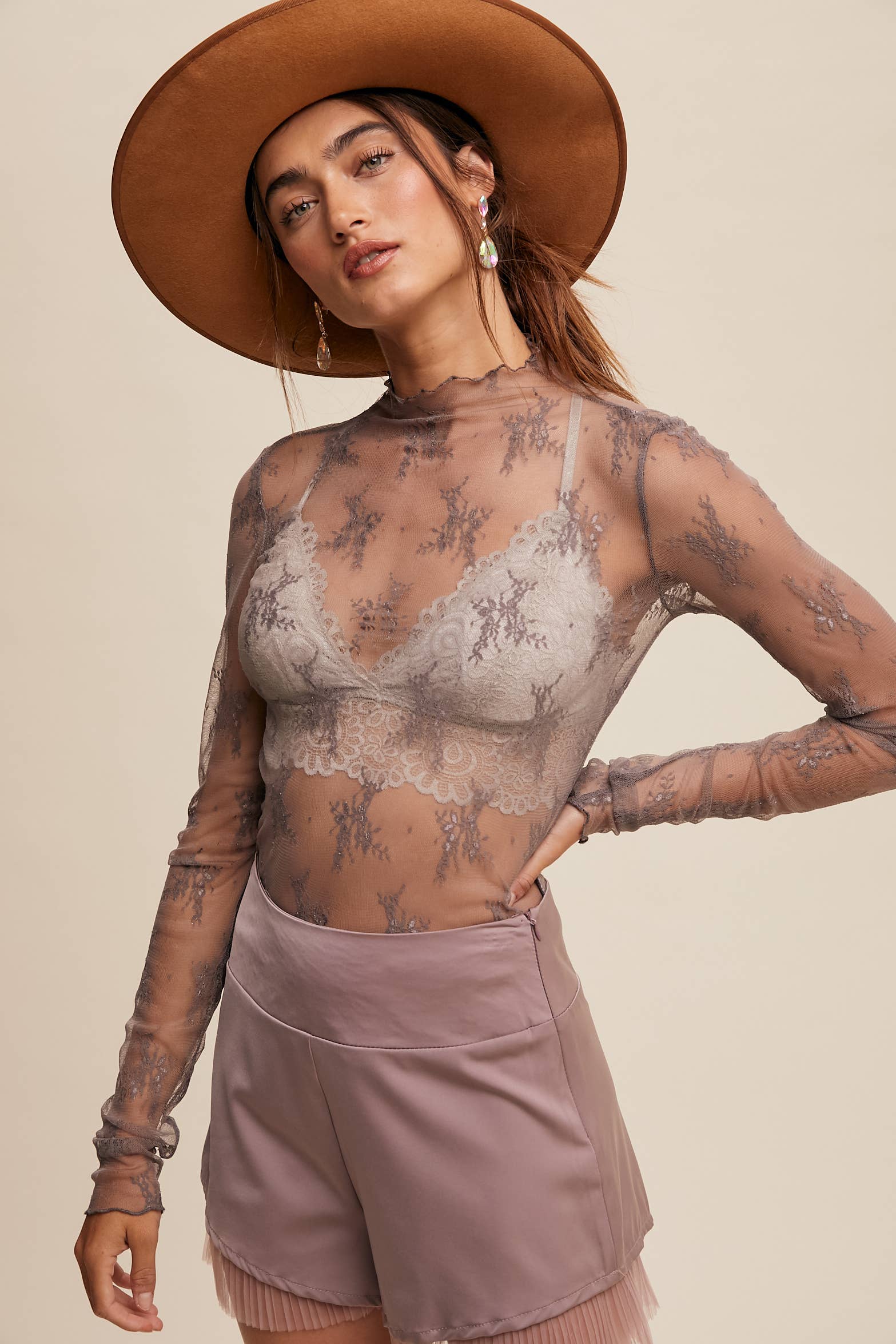 Listicle - Wholesale Blouse - Women's - Sheer Lace Long-Sleeve Top67