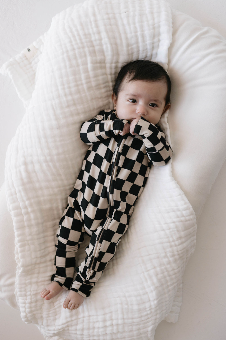 Forever French Baby - Wholesale Sleepsuit - Baby - Bamboo Zip Pajamas | Black Checkerboard5