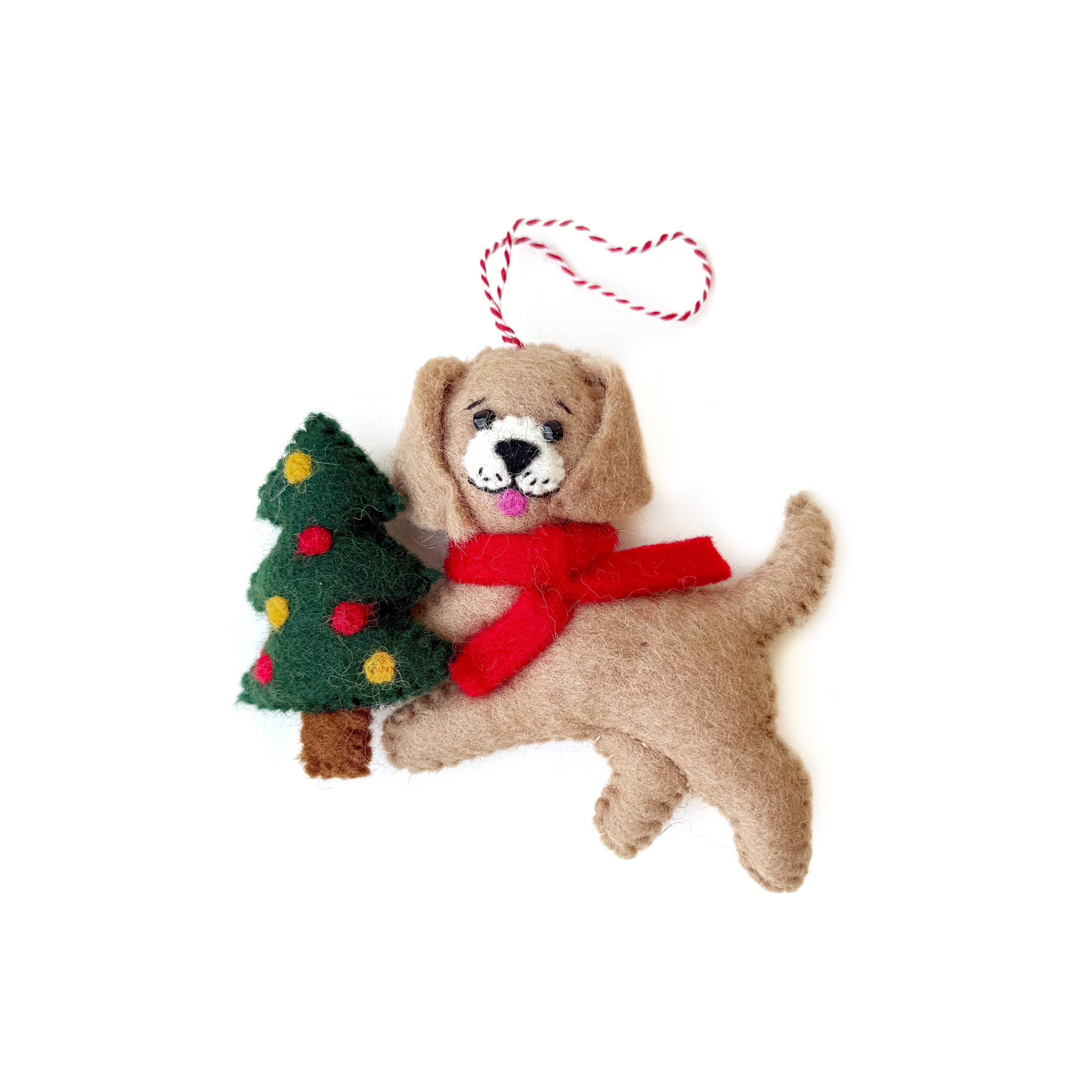 Ornaments 4 Orphans - Wholesale Ornament - Dog with Tree Felt Wool Christmas OrnamentÂ