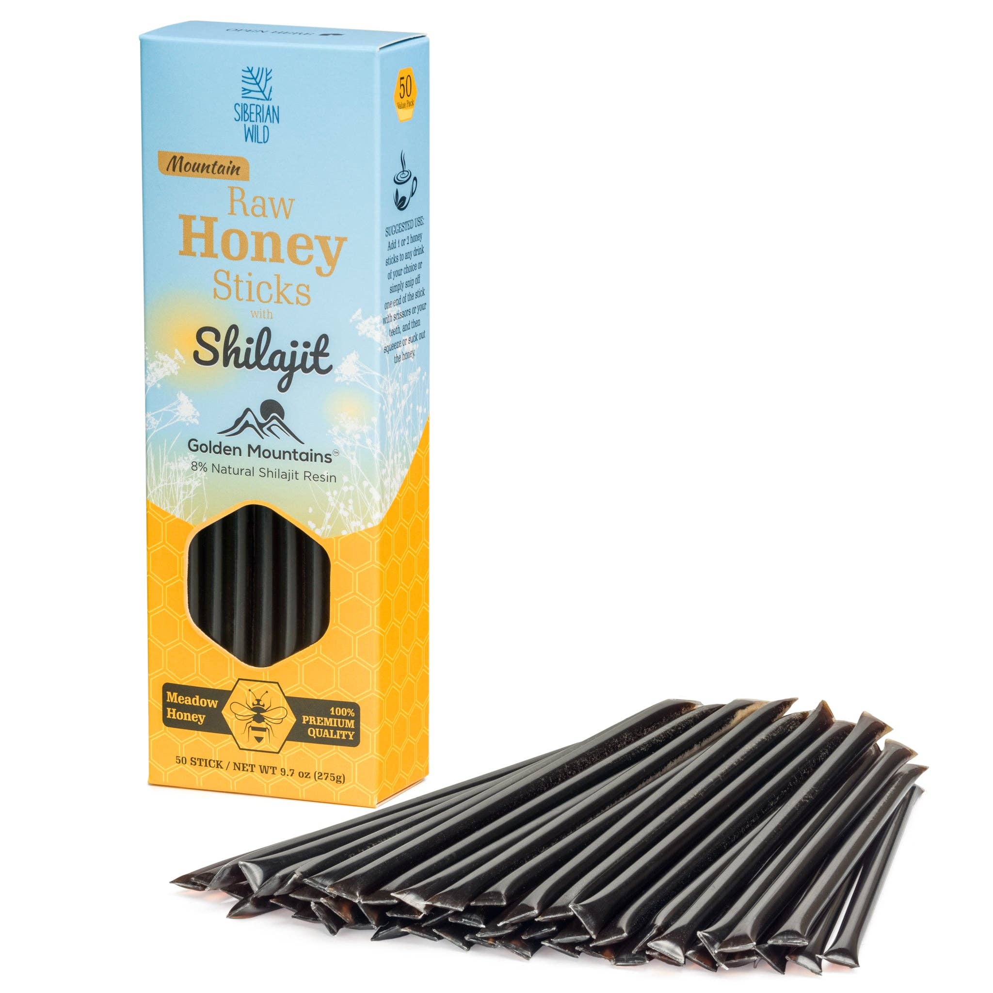 SiberianGreen - Wholesale Honey - Siberian Wild Meadow Honey Sticks with 8% Shilajit – 50 Pack Portable Honey Superfood for Active Lifestyles1