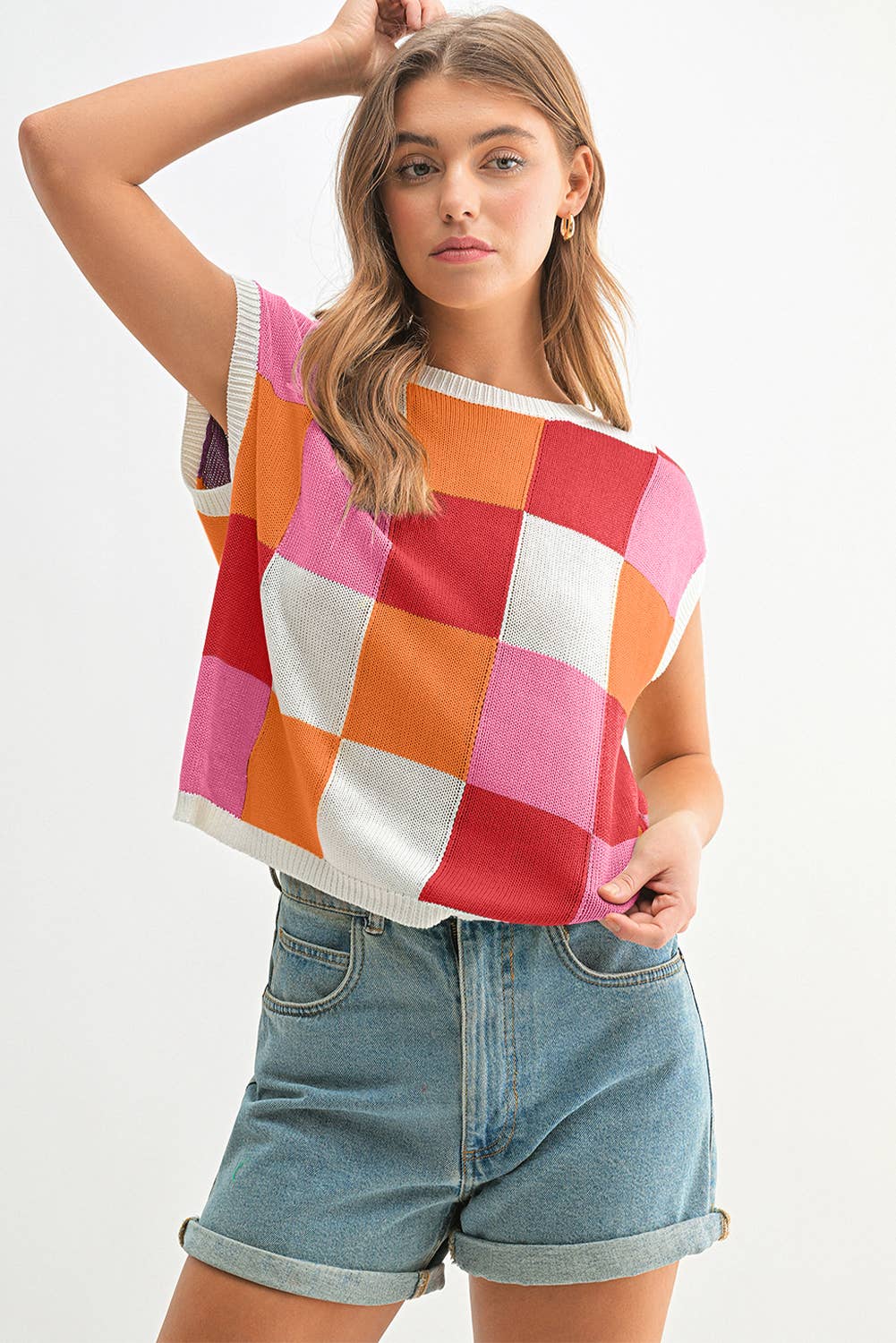 Aapparella - Vente Pull en maille – femme - Haut en tricot à manches courtes colorblock | S-2XL1