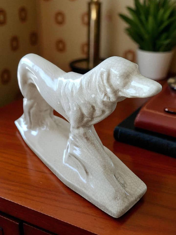 Vinthundsskulptur Art déco, krackelerad – keramik, vintage-återupplivning för wholesale av Art Déco Style