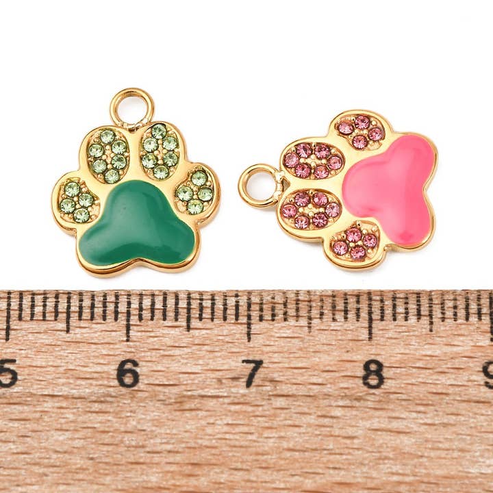 Love, Paige Designs - Wholesale Individual charm/pendant - Paw Print Rhinestone Gold Charm - Assorted2