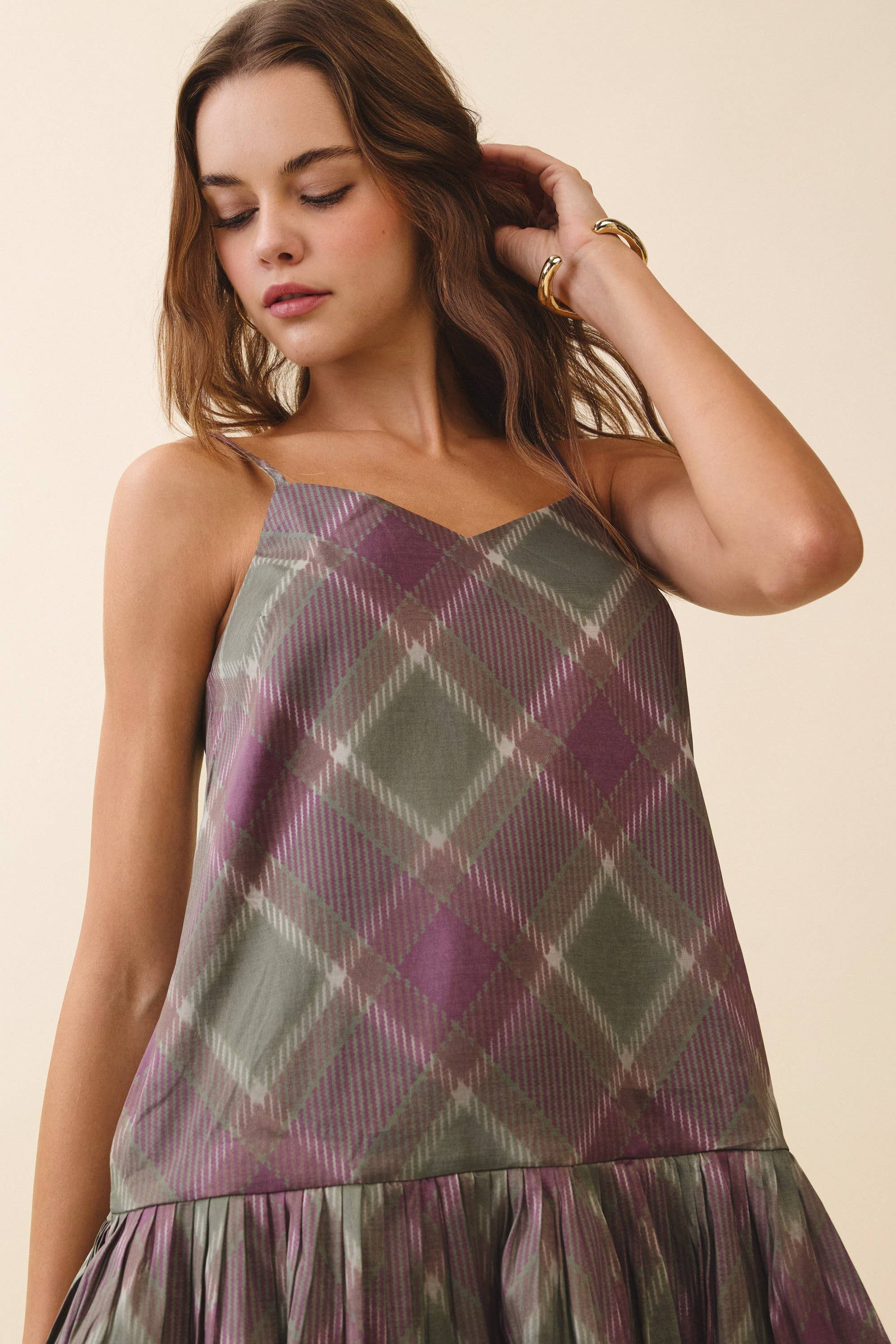 OLIVE CD06368-Plaid Drop Waist Flounce Hem Relaxed Fit Dress for wholesale on Faire0