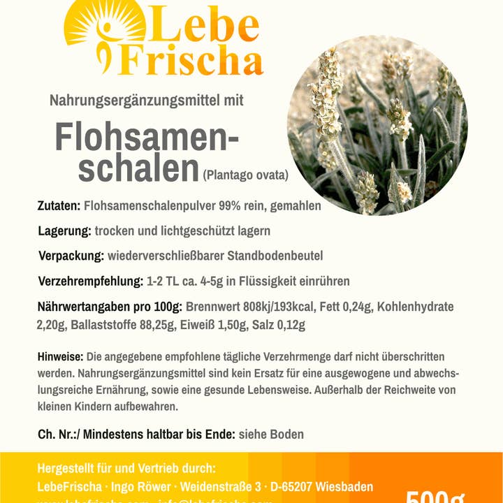 LebeFrischa - Wholesale Protein/Superfood Powder - Psyllium husk powder 99% 500g for a healthy gut flora