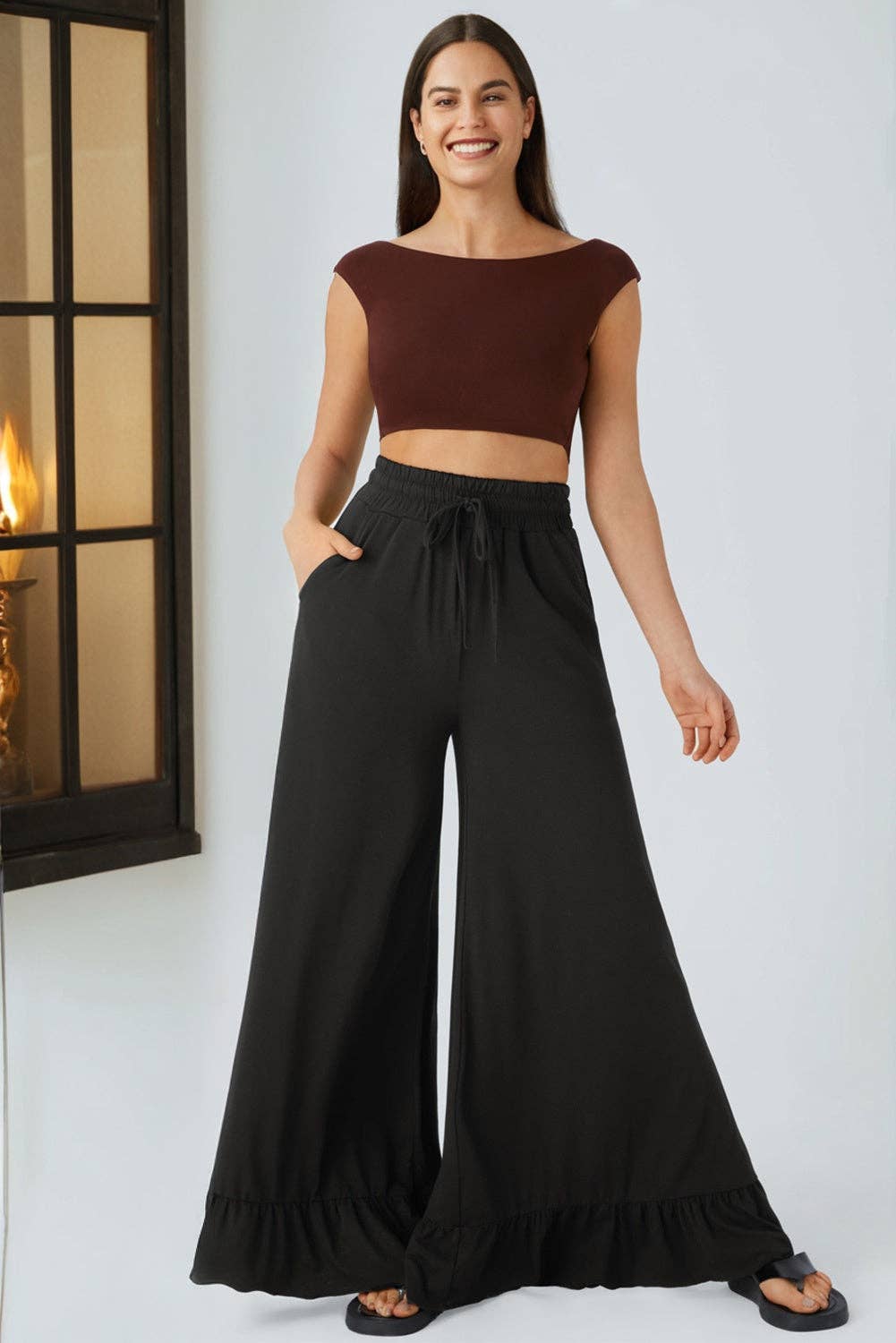 FASHION BLVD - Wholesale Pants - Women's - FB Ruffle Wide Leg High Waist Pants6