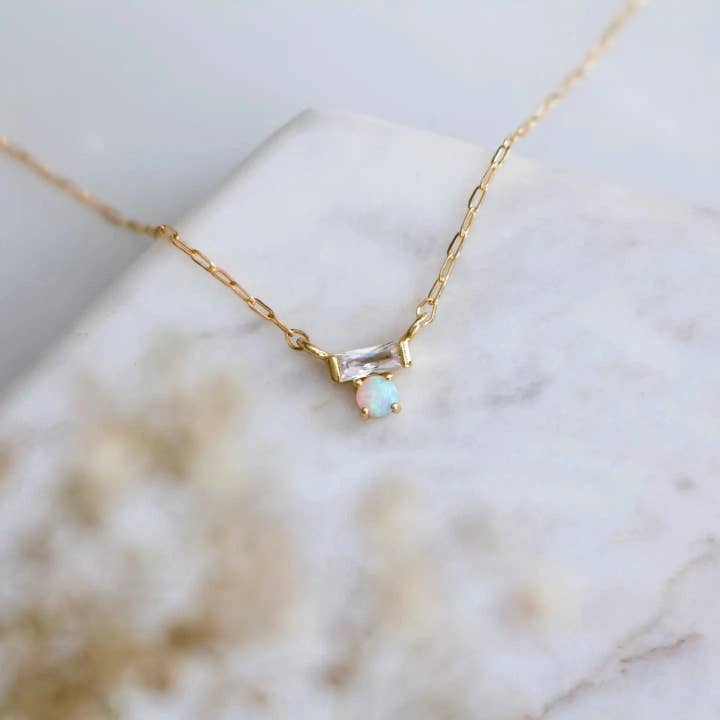 Mini Opal CZ Staaf Ketting - Goud Gevuld voor wholesale door Mesa Blue