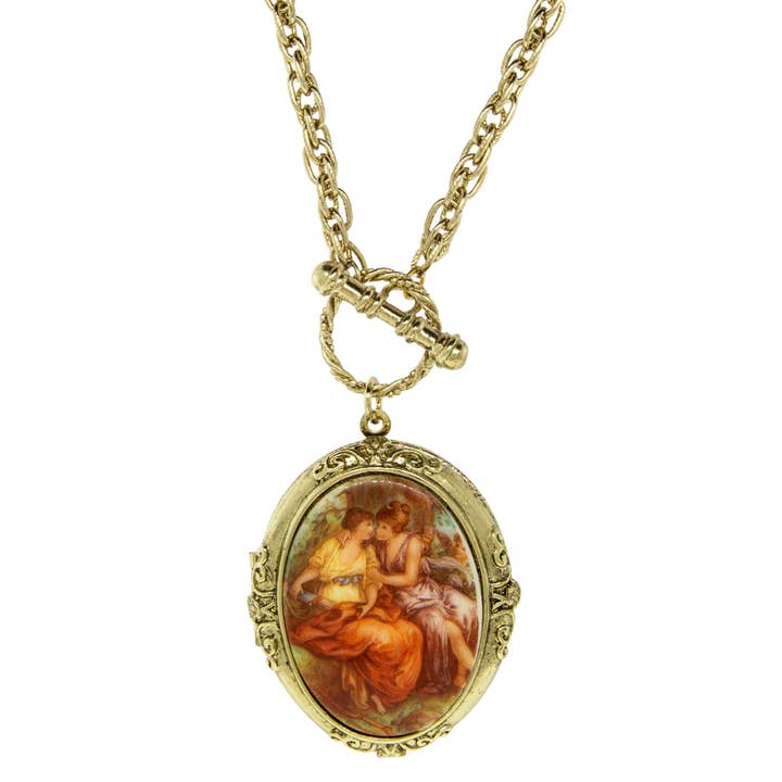 1928 Jewelry Girls Oval Stone Locket Necklace 32" for wholesale by 1928 Jewelry