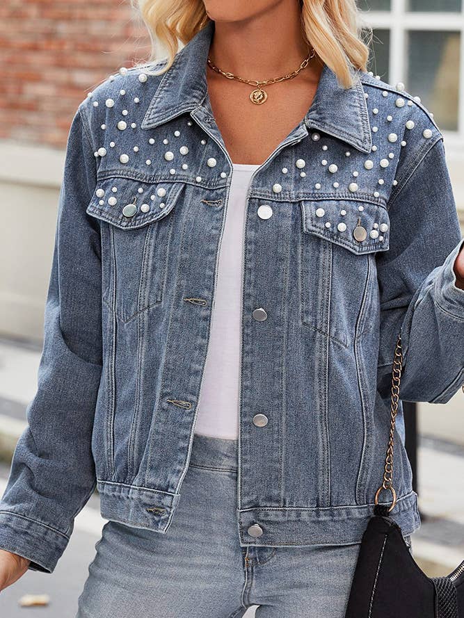 Rhinestone Patch Denim Jacket MN25 for wholesale by UNISHE