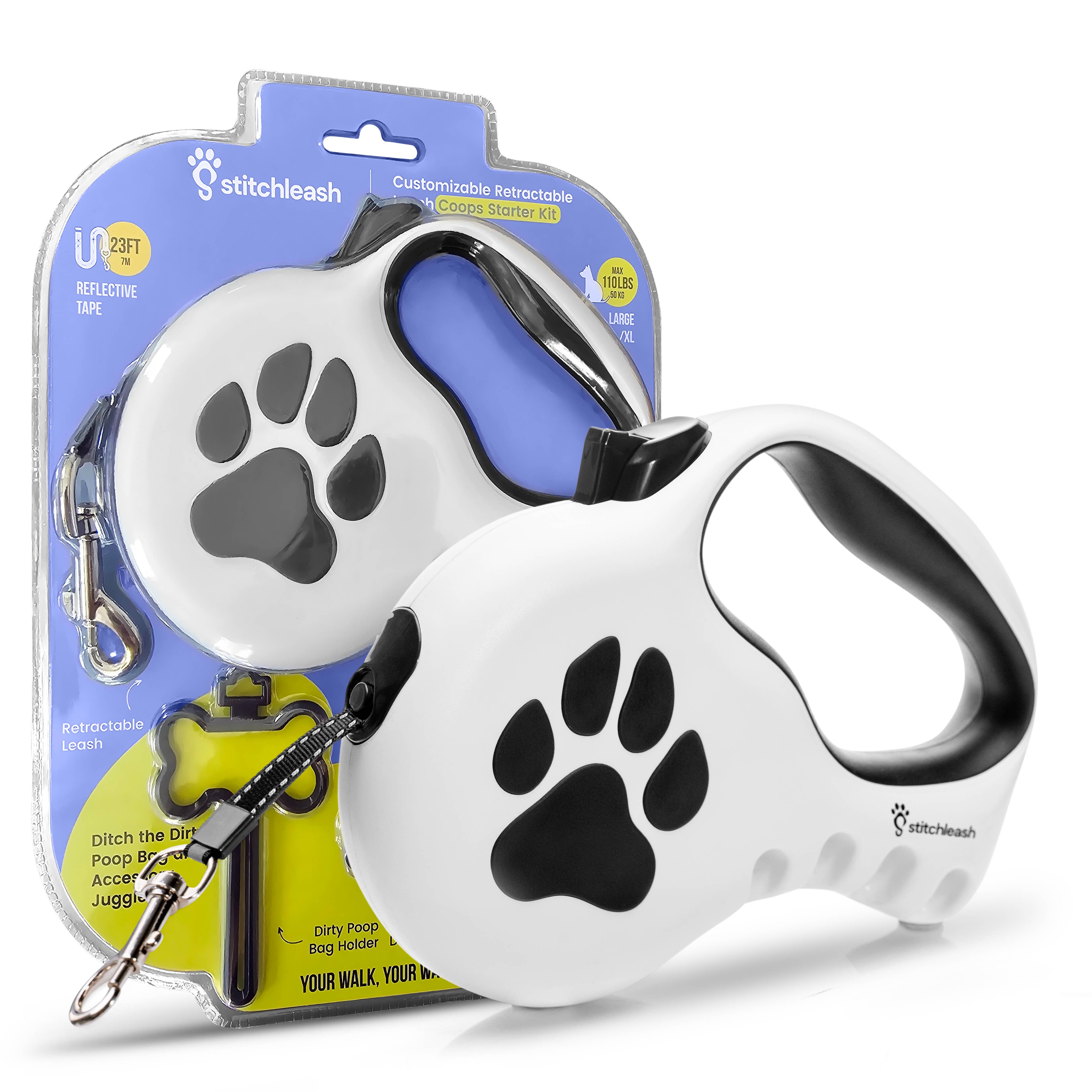StitchLeash - Wholesale Pet Leash - Dog - StitchLeash® Coops Retractable Dog Leash with Clip & Go™ System – Black/White | 16–23 ft | 6 per case2