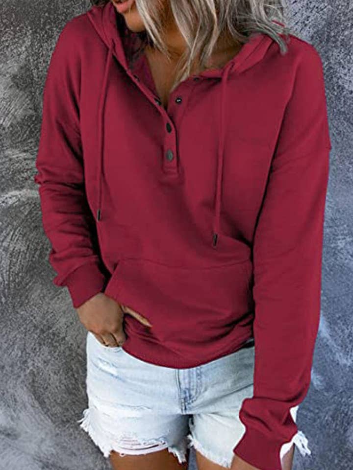 HIDDENBRAND - Wholesale Hoodie - Women's - Large Pockets Half Buttoned Hooded Sweatshirt15