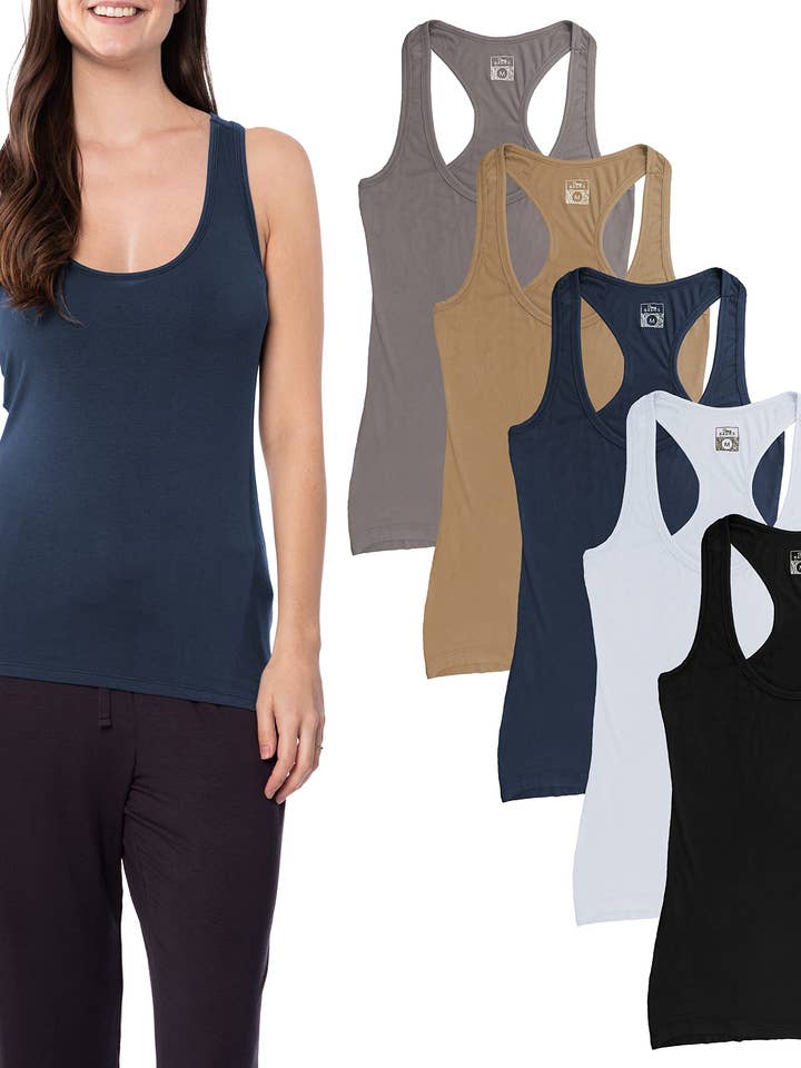 Canottiera da donna Rayon-Spandex Racerback, confezione da 5 per la vendita all'ingrosso da parte di I-Wear Brands