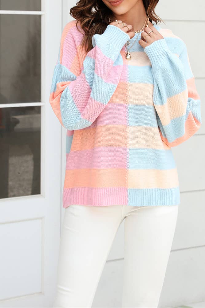 UNISHE - Wholesale Knit Sweater - Women's - Color Block Striped Knit Pullover Sweaters JYYS1521