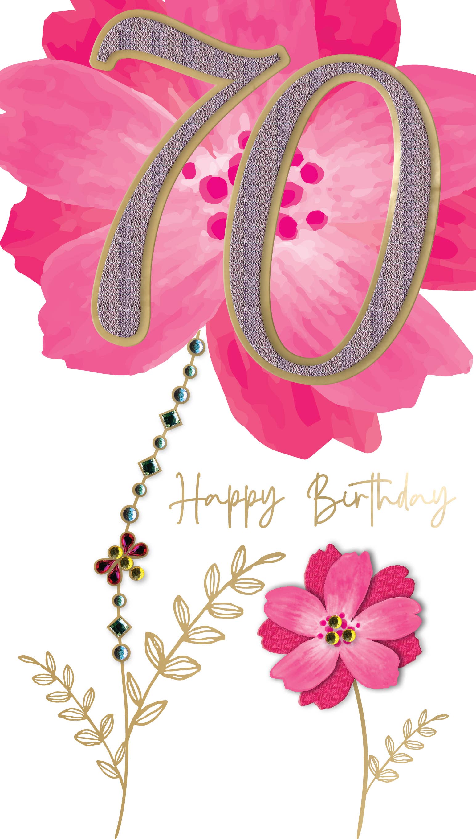 Second Nature Ltd - Wholesale Birthday Card - 70th - Large Pink Flower - Champagne - Second Nature1