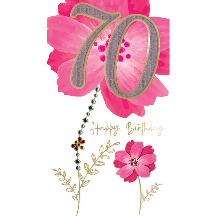 Second Nature Ltd - Wholesale Birthday Card - 70th - Large Pink Flower - Champagne - Second Nature1