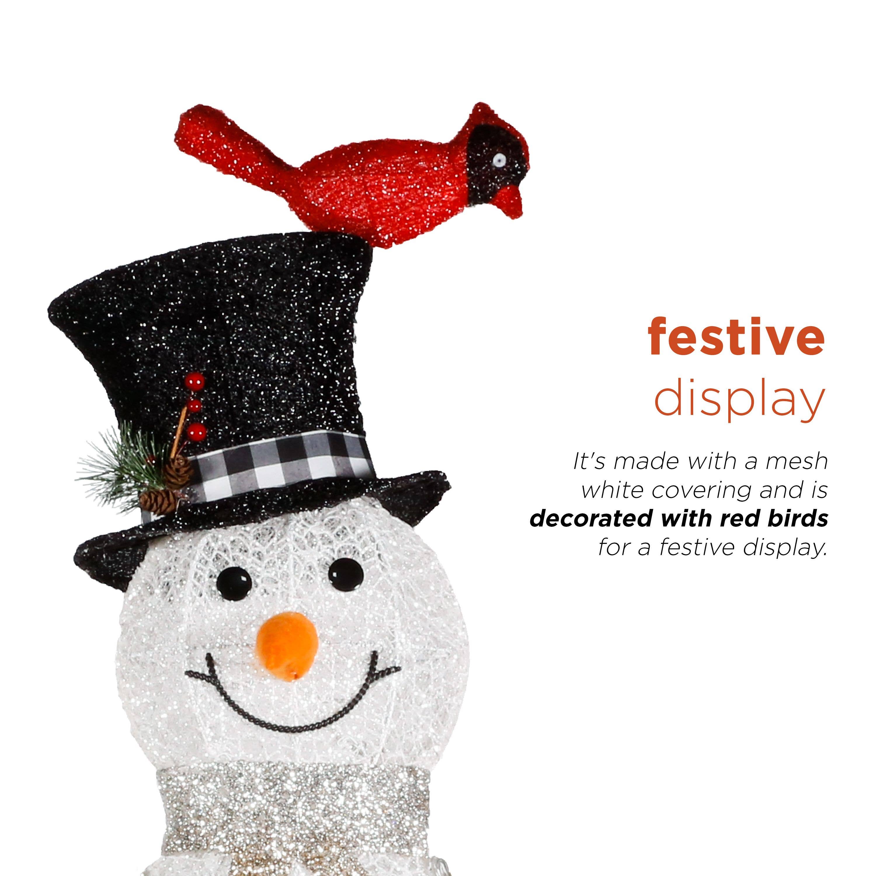 Alpine Corporation - Wholesale Christmas Decoration - Alpine White Mesh Snowman w/Birds & 140 Cool White LED -Lg3