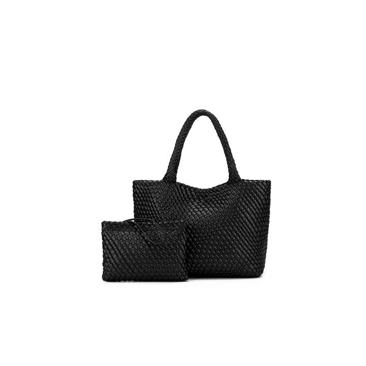 St Moritz Black 2 Piece Woven Handbag for wholesale by BLACK CAVIAR DESIGNS
