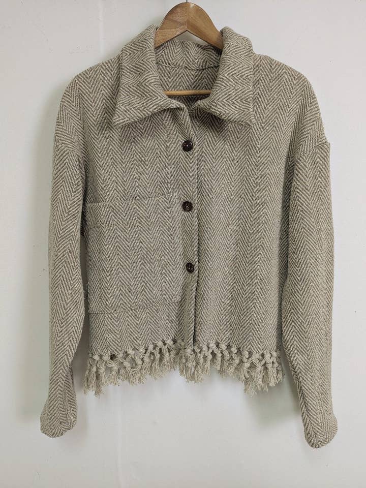 Organic cotton herringbone crop jacket for wholesale by Hemp Horizon