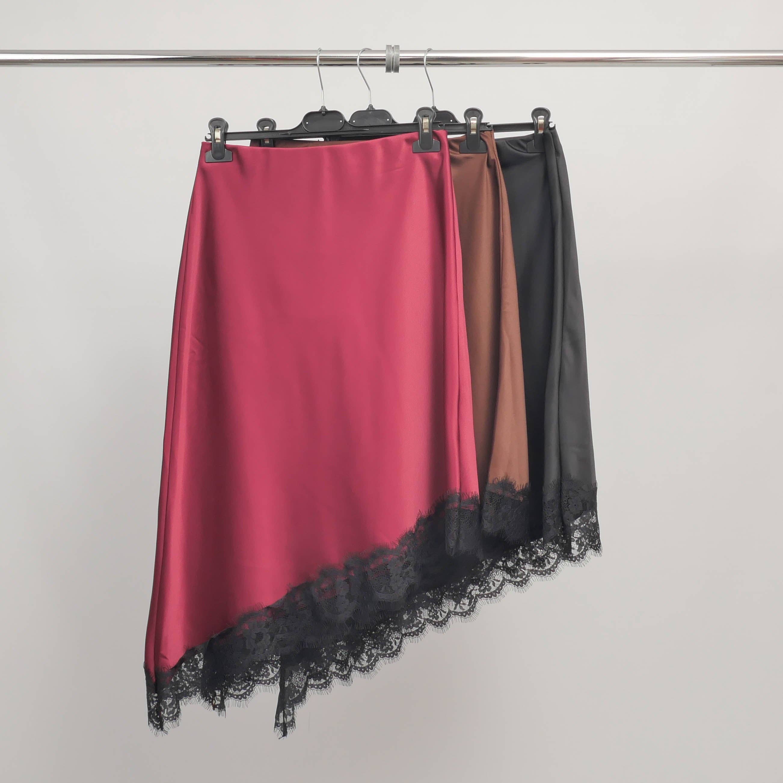 Cecile Wang - Wholesale Skirt - Women's - Asymmetrical Satin Skirt with Lace – MF557193