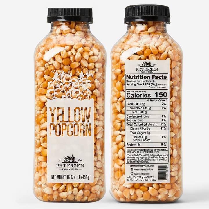 Petersen Family Farm - Wholesale Popcorn Kernels - Yellow Bottled Popcorn Kernels.- Non-GMO, Locally Grown