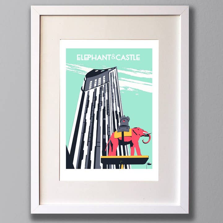 Elephant and Castle Art Print, Limited Edition for wholesale by Red Faces Prints