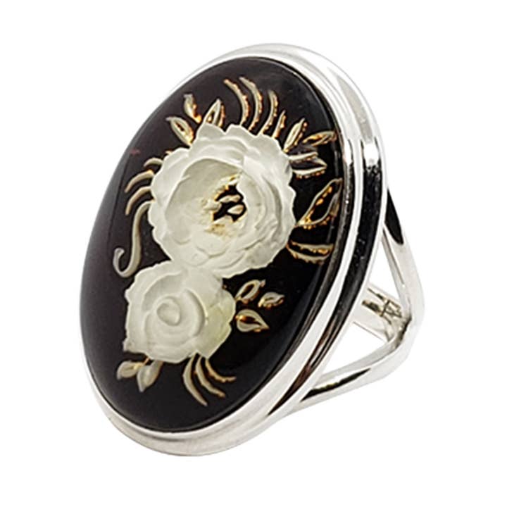 Amber Cameo/Intaglio Rose Adjustable Ring for wholesale by Amberman