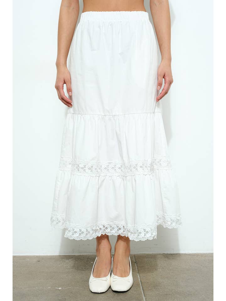 Ivory POPLIN TIERED MAXI SKIRT for wholesale on Faire