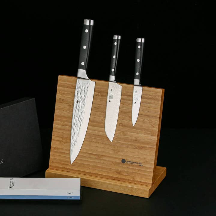Zen- Damast Harmmer Chef Set W/ Bambooholder &Grinding Stone for wholesale by Ed Mahony