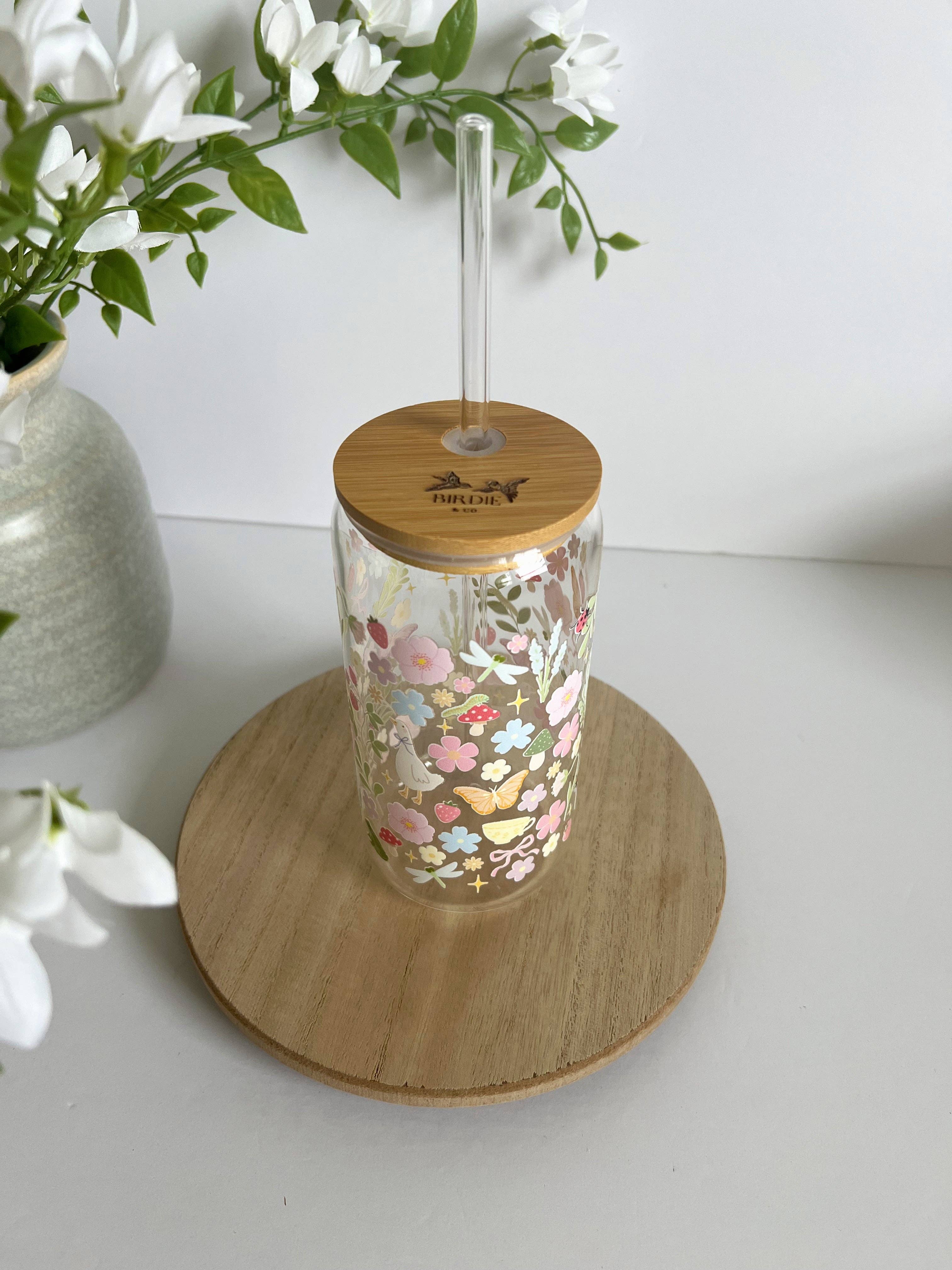 Birdie & Co. - Wholesale Drinking Glass/Cup - Cottage Core Garden Iced Coffee Glass3