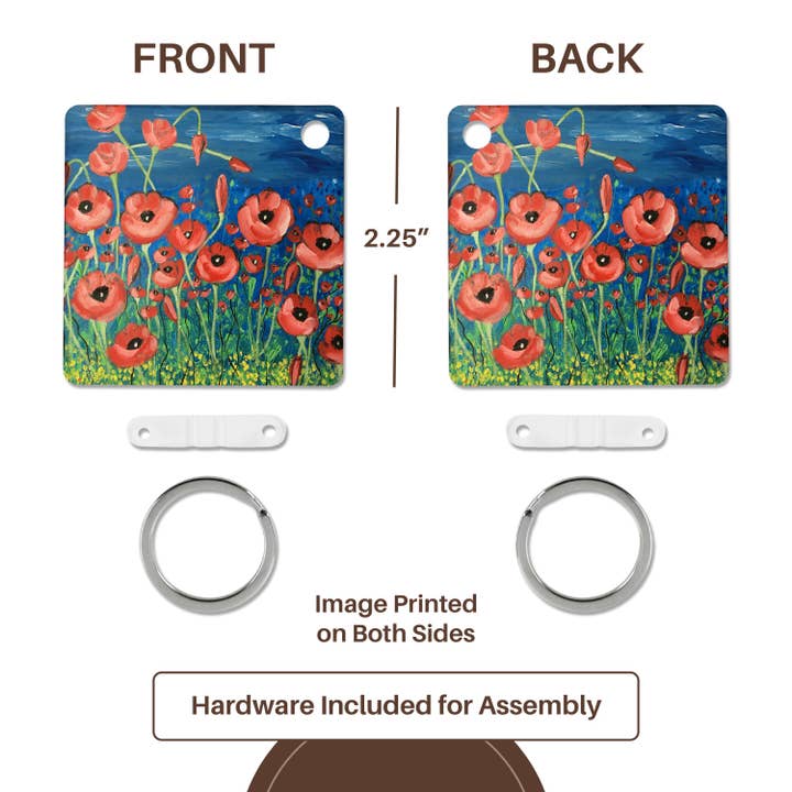 3dRose - Vendita all'ingrosso Portachiavi - Unisex - 3dRose, Immagine di Papaveri Rossi su Sfondo Blu, Portachiavi4