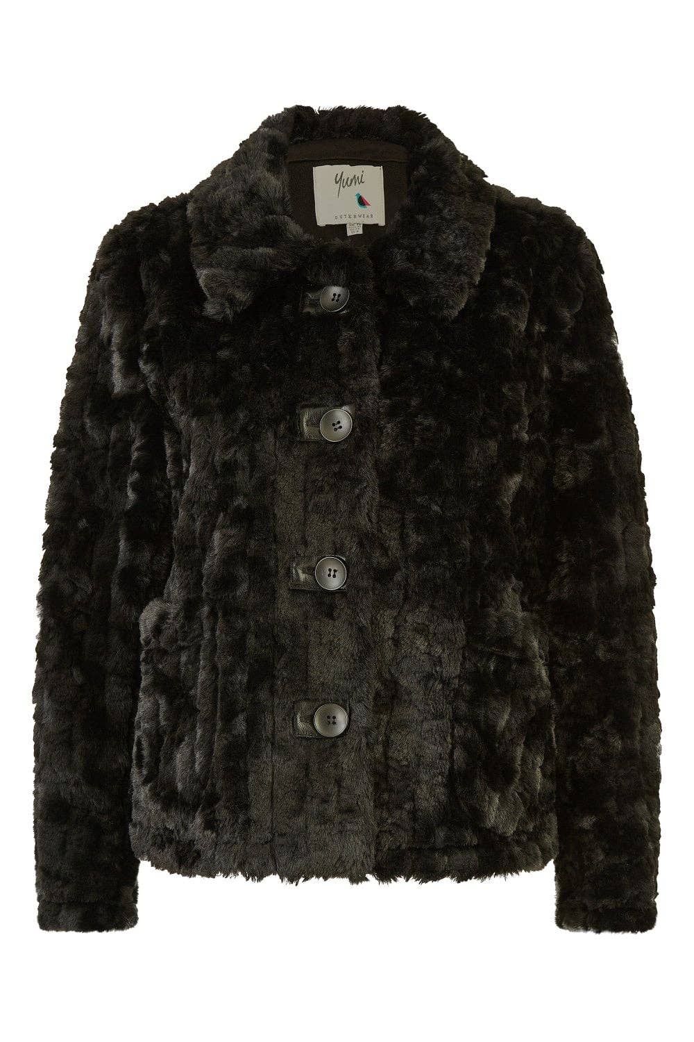 Yumi Black Luxe Textured Faux Fur Jacket With Pockets for wholesale on Faire4