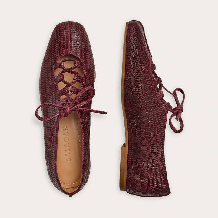 Roma Ballerina, burgundy lizard for wholesale by Balagan Studio