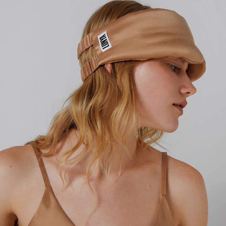 Hushed Tan Weighted Silk Sleep Mask for wholesale on Faire