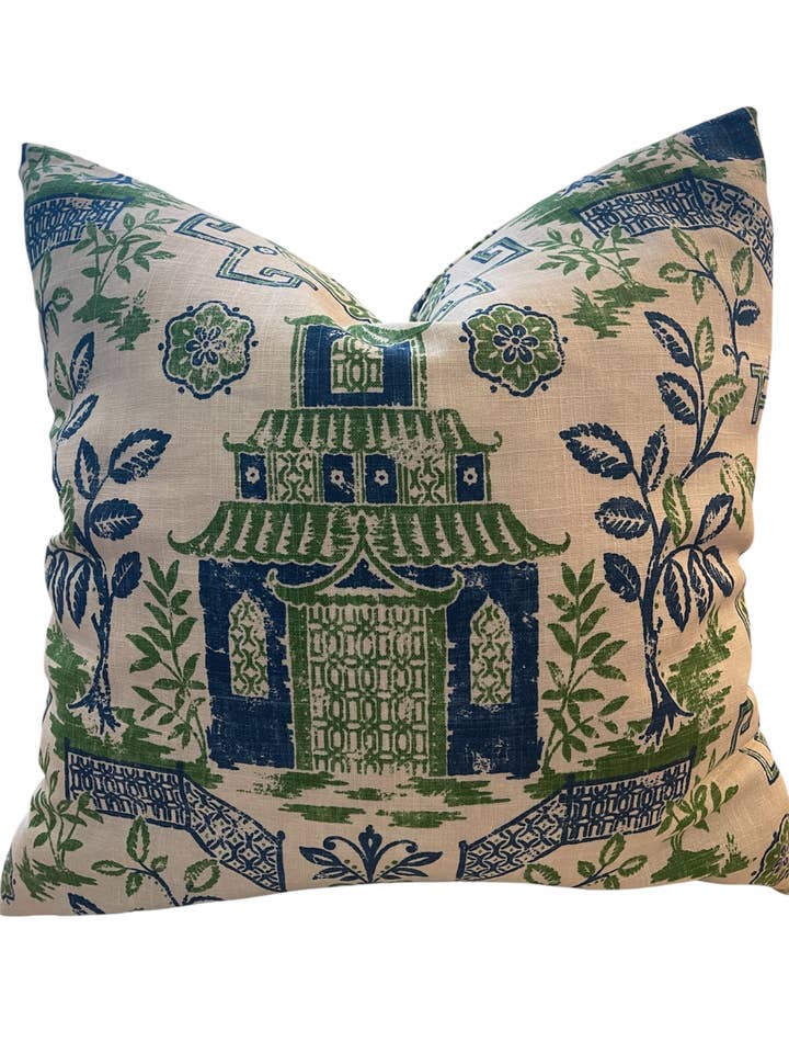 Astrid Chinoiserie Pillow with Feather Insert for wholesale by Dahlia & Grace pillows