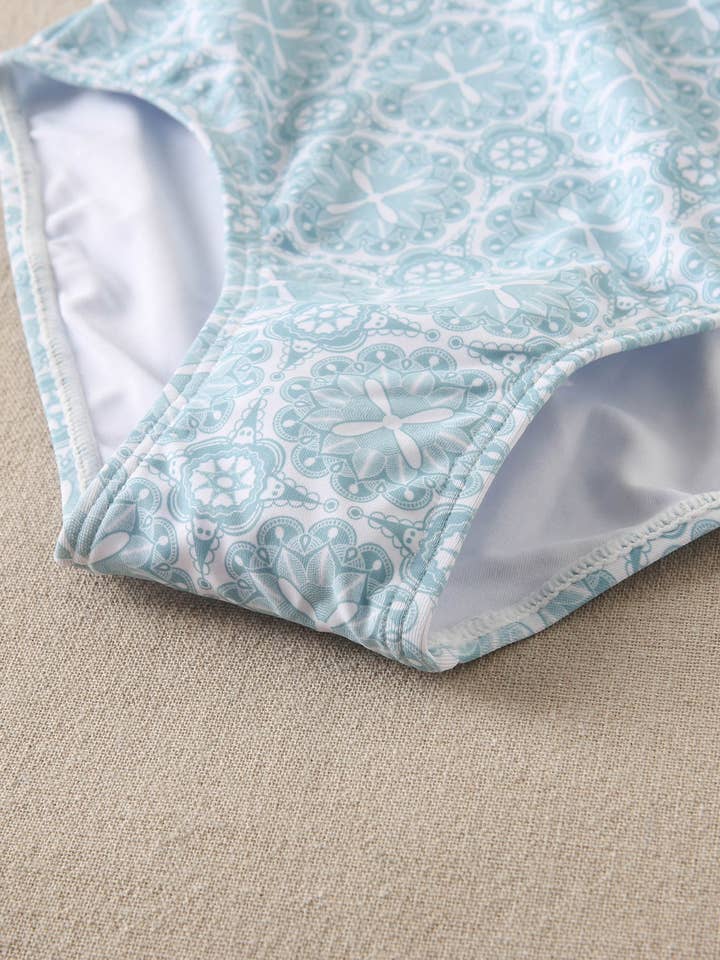 Dadati - Wholesale One Piece Swimsuit - Kids - Girl's swimsuit with asymmetric blue retro print1