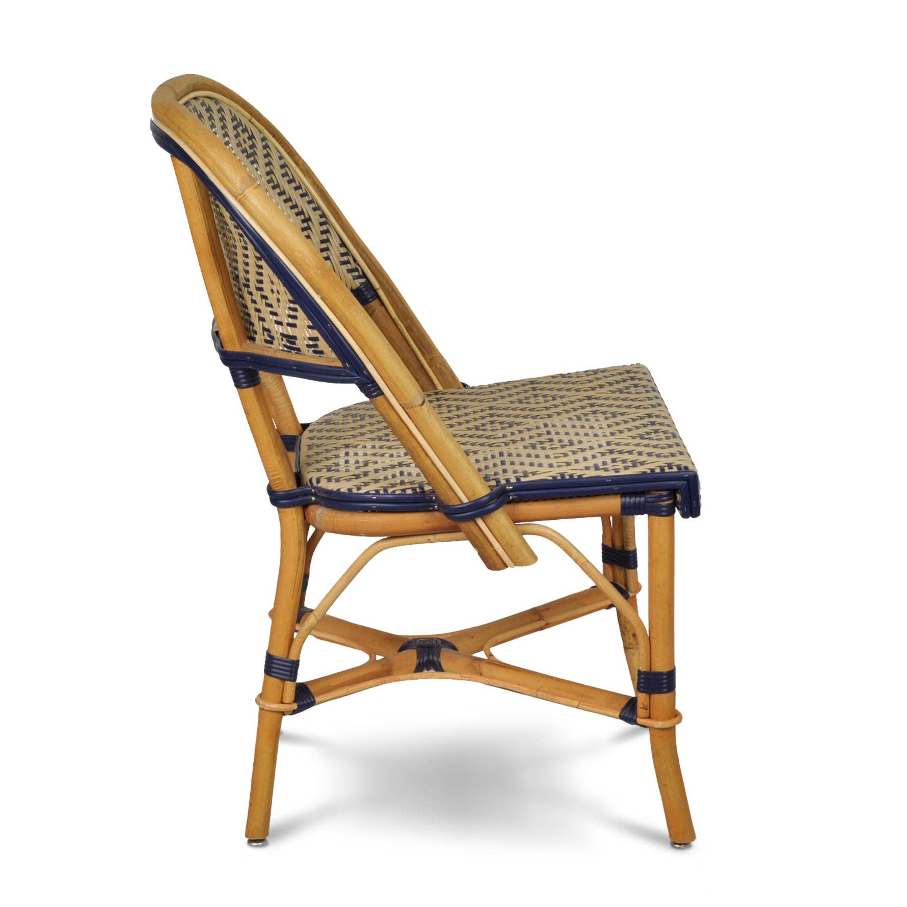BONNECAZE - Wholesale Chair - Valence French Bistro Rattan Chair - Reverse Diamonds - Gold/Navy Blue3