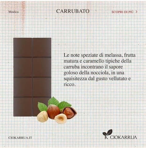 Ciokarrua – wholesale Snack bar – Carrubato di Sicilia, Toasted Hazelnut, 50 gr, organic1