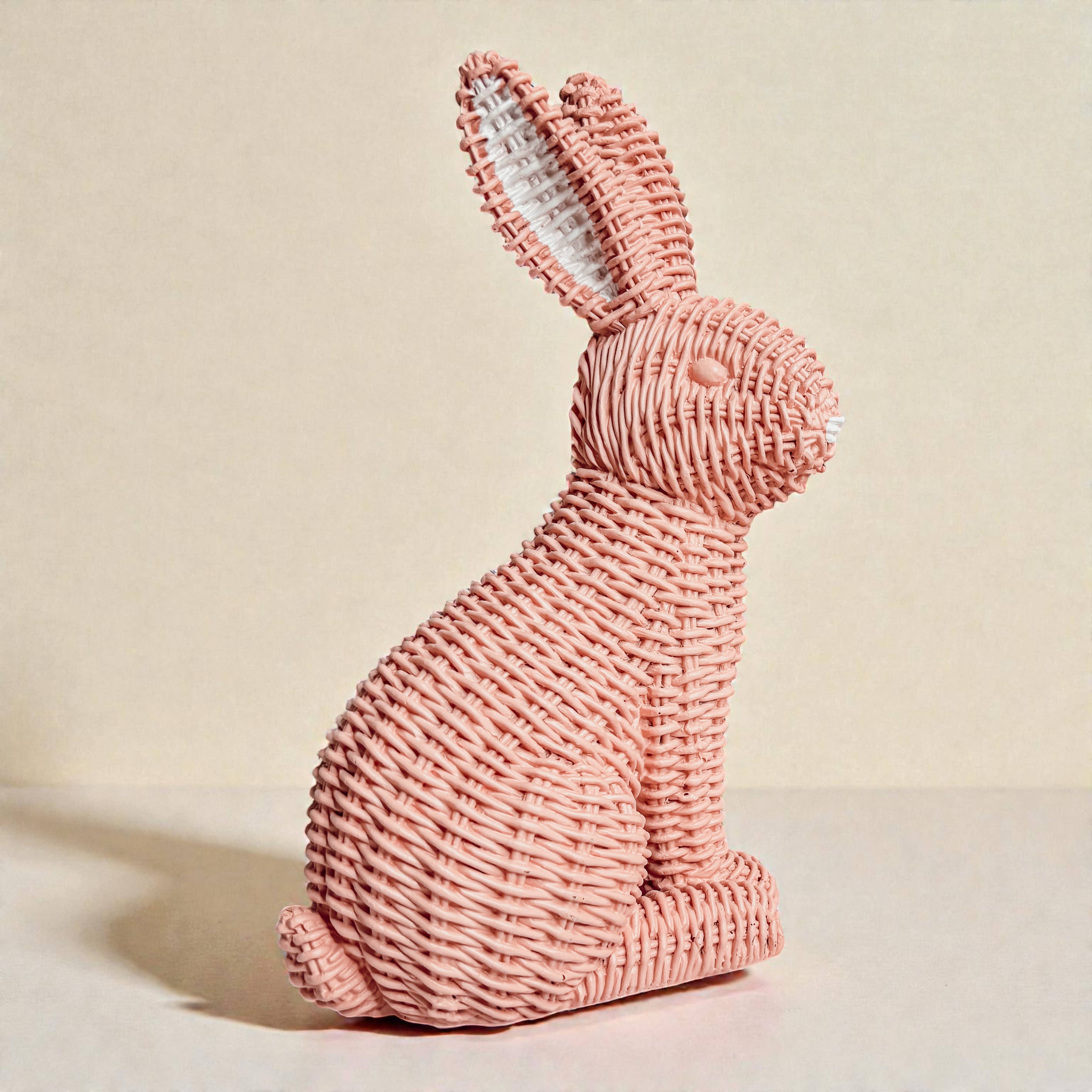 Gia Roma - Wholesale Sculpture - Easter Farmhouse Home Decor, Resin Bunny Figurine Rattan 28