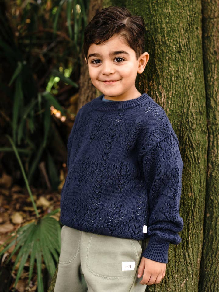 Bee Pointelle Knit Jumper - Twilight Blue for wholesale by Fleur Harris