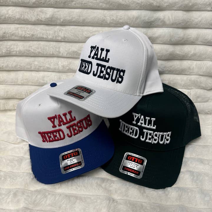 IHR BRAUCHT JESUS 3D bestickte Trucker-Kappe, Netzrücken, für den Großhandel von Mainstream Merch